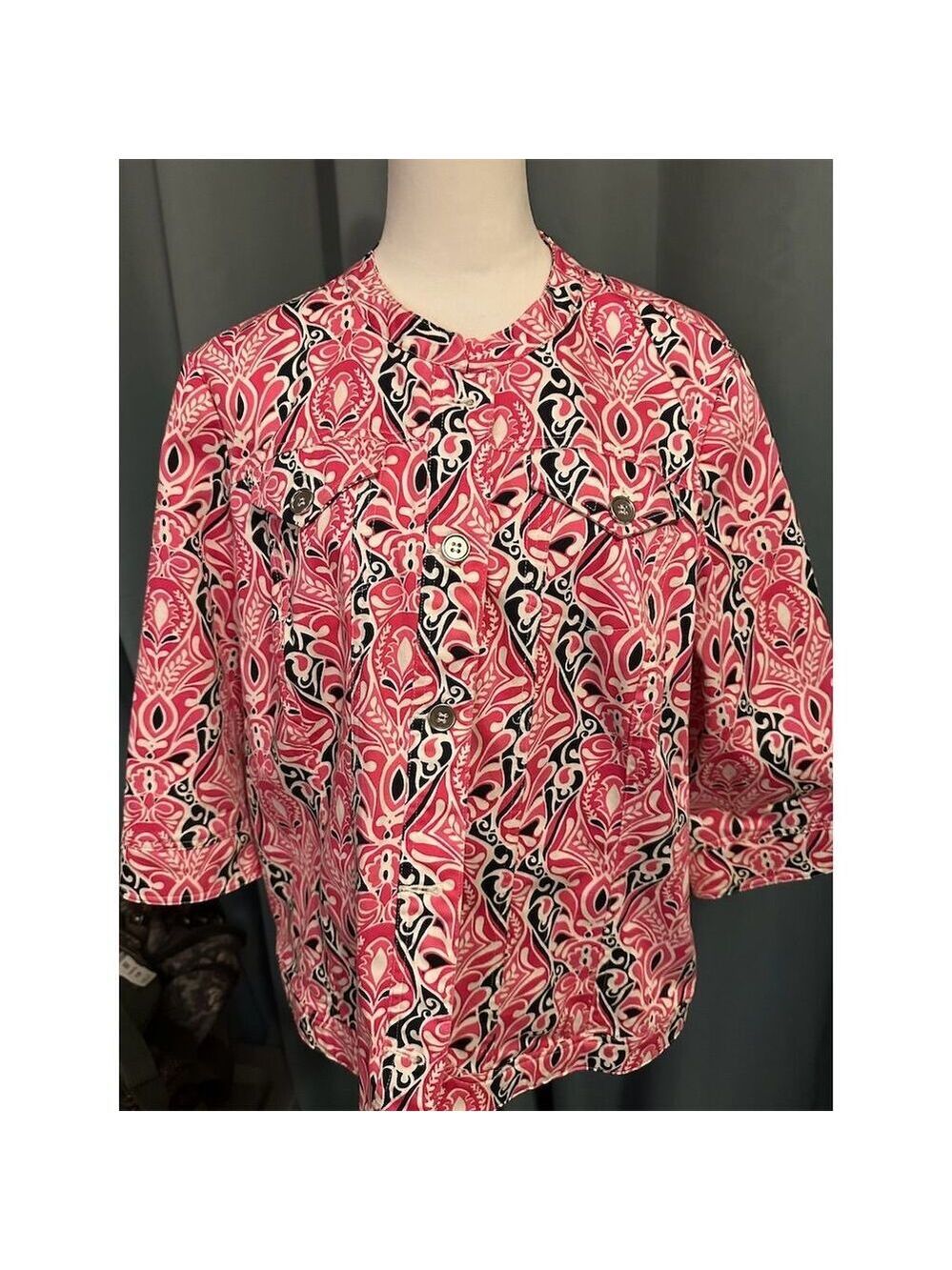 Tribal Studio Women's Plus 2XL Pink Floral Button-Up Jacket
